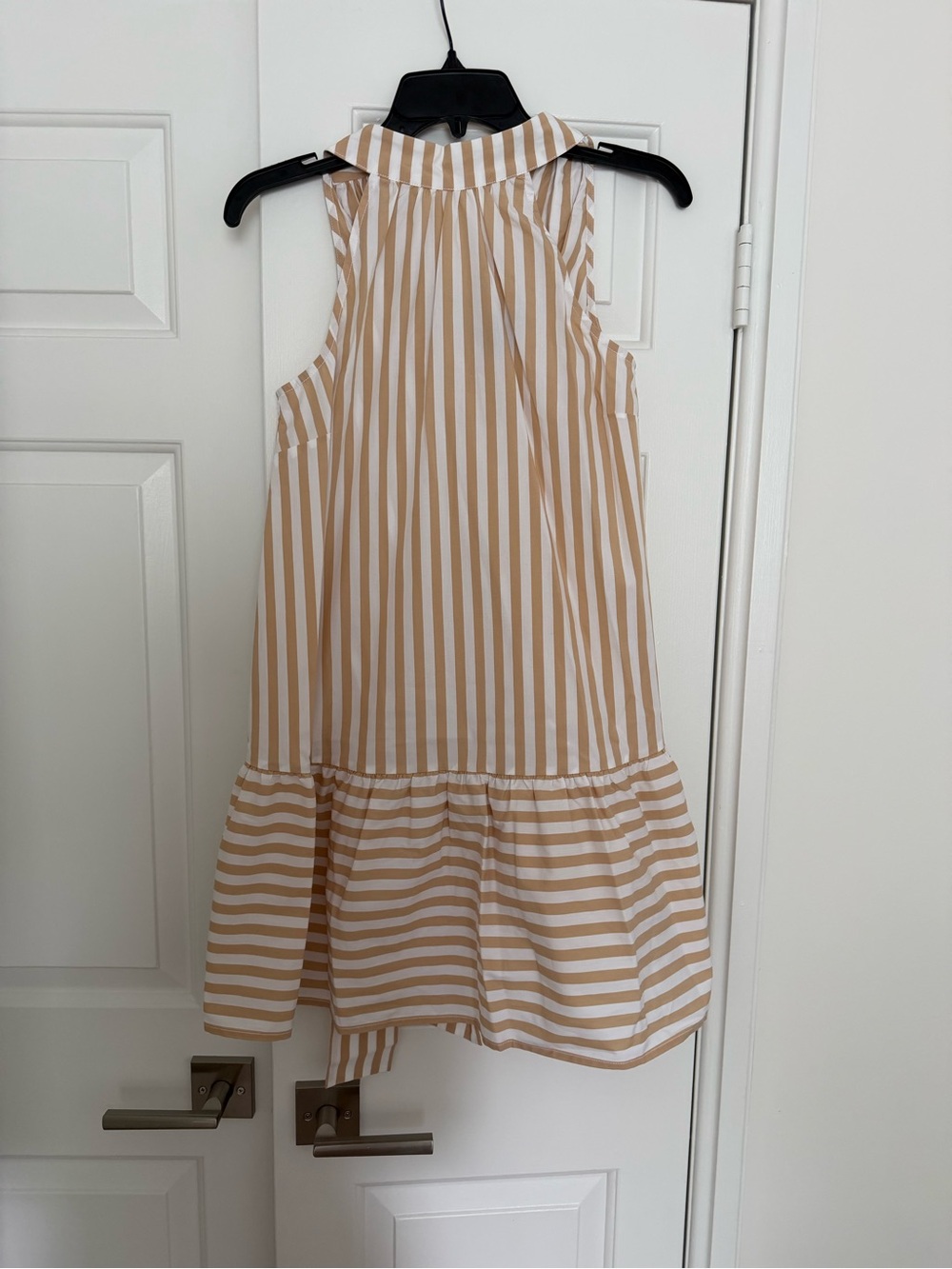 STAUD Beige and White Striped Sleeveless Mini Dress